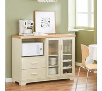 Kitchen Sideboard Cabinet With Microwave Shelf And Wine Rack Storage Cabinet With Glass Doors,cream,sobuy Fsb81-Mi