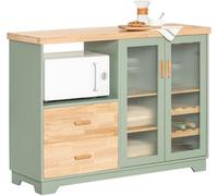 SoBuy FSB81-GR,Kitchen Sideboard Cabinet with Microwave Shelf and Wine Rack ¨C White Storage Cabinet 120cm with Glass Doors Modern Buffet Green 120...