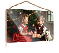 Kitchen Sign Decor A Girl in Red Dress Gives A Gift to Her Brother Funny Bathroom Wall Art Signs & Plaques(20X30CM)