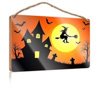 Kitchen Sign Decor A Witch Flies On A Broomstick Against A Full Moon Funny Bathroom Wall Art Signs & Plaques(23X35CM)