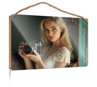 Kitchen Sign Decor A Woman Holding an Old Camera Funny Bathroom Wall Art Signs & Plaques(20X30CM)
