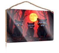 Kitchen Sign Decor Three Raccoons in A Spooky Forest with A Full Moon Funny Bathroom Wall Art Signs & Plaques(23X35CM)