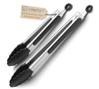 Kitchen Silicone Tip Tongs - Stainless Steel Locking, Heat Resistant Cooking Tongs - 9 & 12 inch Set of 2 (Black)