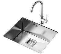 Kitchen Silver Sinks with Faucet and Strainer Stainless Steel Sink Single ?Bowl ?Prep Bar Sink Drop-in or Undermount Installation/Silver-1/50 * 43Cm (Silver 1)