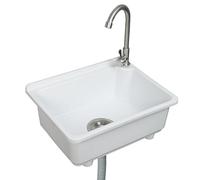 Kitchen Single Bowl Utility Sink, Kitchen Wall-Mounted Sink Plastic 16.9 x 12.8 Inch with 1.26 inch Faucet Hole,for Home rv,Restaurant, Dorm,Garage,Bathroom,Laundry(White)