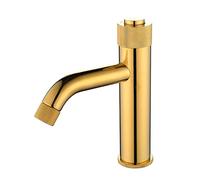 Kitchen Single Hole Brass Basin Push Button Bathroom Hot & Cold Sink Mixer Tap Deck Mounted Lavatory Faucet, Vanity Faucet,Brushed Gold (Chrome) Drinking