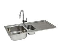 Kitchen Sink 1.5 Bowl Stainless Steel Kitchen Sinks Reversible with Free Designer Tap & Waste Kit