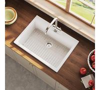 Kitchen Sink 30 Inch, Single Bowl Farmhouse Sink, Drop-in Mount, Fireclay Ceramic Basin for Kitchen, Laundry Room