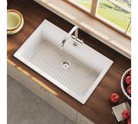 Kitchen Sink 33 Inch, Single Bowl Farmhouse Sink, Drop-in Mount, Fireclay Ceramic Basin for Kitchen, Laundry Room