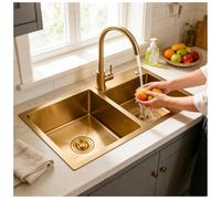 Kitchen Sink, 82 x 45 cm, Black Stainless Steel Kitchen Sink, Large, Double 2 Basins, Nano Sink with Drain Kit, Drop-in Undermount/Topmount, Easy to Clean