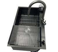 Kitchen Sink 85 x 50 cm, Sink with Tap, Black Anthracite Stainless Steel Sink, 1 Basin Sink, Kitchen, Modern Large Sink Kitchen with Sink Shelf, Draining Board, Soap Dispenser, Siphon, Glass Sink
