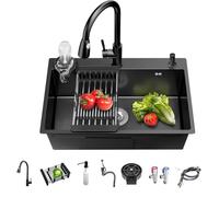 Kitchen Sink Black 72 x 45 cm - Stainless Steel Compact Undermount Single Bowl with Drainer Fittings & Drying Rack Ideal for Small Kitchens Bars or Utility Rooms (72x