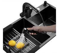 Kitchen Sink Black Stainless Steel Double Sink Nano Rectangular Dish Sink Workstation Kitchen Sink 8 Piece Set RV Sink (Color : Black2, Size : 81 * 43 * 20cm)