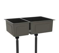 Kitchen Sink Black Stainless Steel with Double Basin 71.5 x 44 x 20 cm, Base and Cushion, 90 mm Drain Cover, Scratch-Resistant, Rustproof, Includes Drain Fitting for Kitchen and Outdoor Use