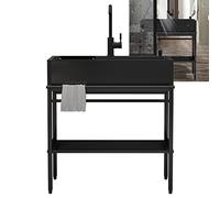 Kitchen Sink Black Utility Laundry Outdoor Freestanding 304 Stainless Steel Single Basin Multi-Functional Commercials Set Washing Workstation W/Faucet Storage Shelve Laun,60x45x86cm/23.6x17.7x33.9in