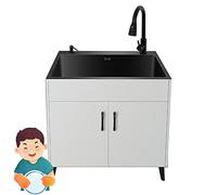 Kitchen sink cabinet Freestanding stainless steel sink with hot Cold Water Faucet,Multipurpose hand washing station Commercial Sink for Home Restaurant Indoor Outdoor (Color : White, Size : 60X45X78