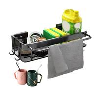 Kitchen Sink Caddy - Adhesive Dish Cloth Hanger, Compact Sink Organizer | Space Aluminum Drain Rack Design, Multi-Use Storage Tray System Efficient Cleaning Area Setup Bathroom, Laundry, Utility Sink