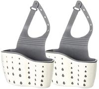 Kitchen Sink Caddy Sponge Holder Silicone Plastic Soap Holder Hanging Ajustable Strap Faucet Caddy with Drain Holes for Drying