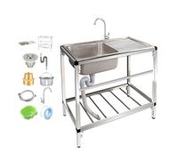 Kitchen Sink Commercial Free Standing Single with Drainer Unit and Tap Storage Shelves Utility s for A Laundry Room for Restaurant Bar Laundry Garage Backyard (Color : Single CO LWX