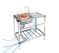 Kitchen Sink Commercial Single Bowl Unit Outdoor Utility Single Bowl Free Standing Utility Catering Unit with Tap with Drain Kit Stainless Steel Laundry Hand Washing Station with Hose (Color : HOT LWX