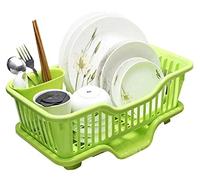 Kitchen Sink Dish Rack Adjustable Dish Drainer with Removable Cutlery Tray Space-Saving Dish Drying Rack Plastic Kitchen nizer Green Color Perfect for Home Use