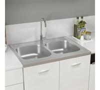 Kitchen Sink Double Basin Silver 800x600x155mm Stainless Steel Top-Mount Drainer