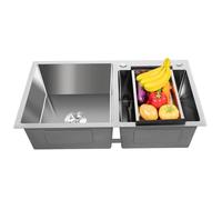 Kitchen Sink, Double Bowl Sink, Stainless Steel Sink Built-in Sink with Drainer Board Kitchen Sink Double Sink Washbasin for Kitchen, Bathroom, Campervan, 78x43x21cm