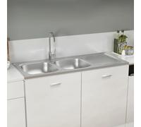 Kitchen Sink Double Bowl Stainless Steel Silver 1200x500x155mm Topmount SlimEdge