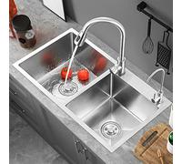 Kitchen Sink Double Bowl Stainless Steel Top Mount Overmount Kitchen Sink Basin Dual Mount Double Bowl 2-Hole Kitchen Sink, Stainless Steel (Size : 82x45cm)