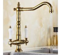 Kitchen Sink Double Handle Faucets, 360 Degree Swivel Utility Pot Filler Bar Antique Faucet for, Brass K Economic(Gold)