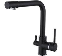 Kitchen Sink Faucet Brass 360 Degrees Rotate Modern Pure Water Double Outlet Handle Hot and Cold Mixer Basin TapsBlack