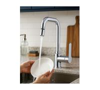 Kitchen Sink Faucet Chrome Modern 360 Degree Swivel Head Brass Body L-Spout - Chrome, One Size
