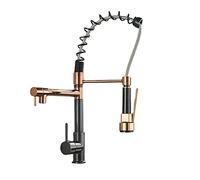 Kitchen Sink Faucet, Double Outlet Spring with Pull Down Sprayer, Stainless Steel Single Handle Hole Mixer Tap, Gilded Black