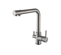 Kitchen Sink Faucet for Bar Farmhouse Commercial, 3 Way, Mixer Tap with Drinking Water Filter, Dual Handle Cold Hot Faucets, Retro Antique Brass Chrome Black(Brushed)