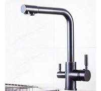 Kitchen Sink Faucet for Bar Farmhouse Commercial, 3 Way, Mixer Tap with Drinking Water Filter, Dual Handle Cold Hot Faucets, Retro Antique Brass Chrome Black(Retro-Black)