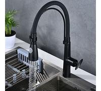 Kitchen Sink Faucet for Bar Farmhouse Commercial, Black Brass Kitchen Faucets, Pull Down Fixed Support 360 Rotate Kitchen Button to Sink Mixer Taps(Black,with Hose Size 3-8)