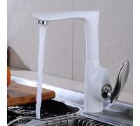 Kitchen Sink Faucet for Bar Farmhouse Commercial, Black Brass Right Angle Type, 360 Rotate Cold Hot Water Faucets, White Mixer Taps(White Silveu,with Hose Size 3-8)