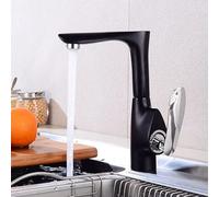 Kitchen Sink Faucet for Bar Farmhouse Commercial, Black Brass Right Angle Type, 360 Rotate Cold Hot Water Faucets, White Mixer Taps(Black Silver,with Hose Size 9-16)