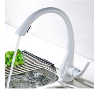 Kitchen Sink Faucet for Bar Farmhouse Commercial, Black Brass Swan Type Faucets, Pull Out White, Button to Switch Cleaning, 360 Rotate Mixer Taps(Blanc,with Hose Size 3-8)