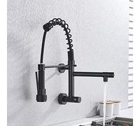 Kitchen Sink Faucet for Bar Farmhouse Commercial, Black/Chrome Brass, Single Cold Water Vessel Tap, Spring Dual Swivel Spouts Bathroom Faucets Wall Mounted(Nero)