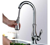 Kitchen Sink Faucet for Bar Farmhouse Commercial, Black/Chrome Brass Vase Type Faucets, Pull Out Tap, Button to Switch Cleaning Mixer Taps(Cromo,with Hose Size 3-8)