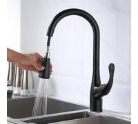 Kitchen Sink Faucet for Bar Farmhouse Commercial, Black Faucets, Silver Single Handle Pull Out Tap, Hole Swivel Degree Water Mixer(Nero)