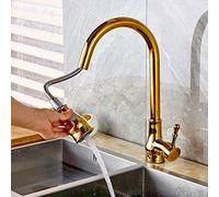 Kitchen Sink Faucet for Bar Farmhouse Commercial, Brushed Nickel Kitchen Faucet, Pull Out Kitchen Sink Hot Cold Water Tap, Single Lever Stream Sprayer Bathroom Kitchen FA-Black (Gold)