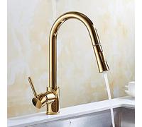 Kitchen Sink Faucet for Bar Farmhouse Commercial, Chrome/Gold/Nickel, Single Handle Pull Out Tap, Hole, Rotating Water Mixer(Gold)
