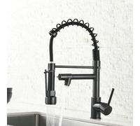 Kitchen Sink Faucet for Bar Farmhouse Commercial, LED Kitchen Faucets, Spring Style Brass Pull Out Black Kitchen Mixer Taps, Hot and Cold Water Swivel Sink Tap (Black Without Led)