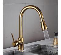 Kitchen Sink Faucet for Bar Farmhouse Commercial, Mixer, Pull Out Tap, Single Handle Hole 360 Rotate, Copper White/Nickel/Gold Swivel(Gold)