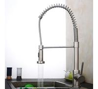 Kitchen Sink Faucet for Bar Farmhouse Commercial, Modern Brushed Nickel High Arch Pull Down Pre Rinse Out Sprayer Faucets, Single Handle with Deck Plate