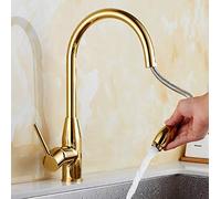 Kitchen Sink Faucet for Bar Farmhouse Commercial, Pull Out, Hot Cold Water Mixer, Brass Antique Bronze Deck Mounted(Gold)