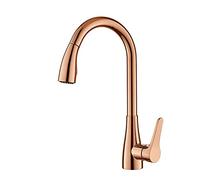 Kitchen Sink Faucet for Bar Farmhouse Commercial, Single Handle Pull Out Mixer Tap, Hole Rotating Faucets, Rose Gold Water