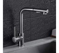 Kitchen Sink Faucet Hot Cold Water Mixer Crane Black Painting Finished 2 Type Spray Deck Mounted Pull Out 360 Swivel Single Handle with Aerator(Brushed Nickel)